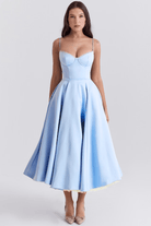 Lavinque Dress Bleu / XS Robe Évasée | Satin | Élégance et Raffinement