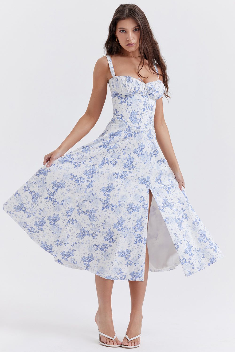 Lavinque Dress Bleu / XS Robe Fleurie à Bretelles | Corsetée | Romantique et Légère