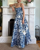 Lavinque Dress Bleu / XS Robe Longue Bustier Imprimé Floral | Élégante | Féminine et Raffinée