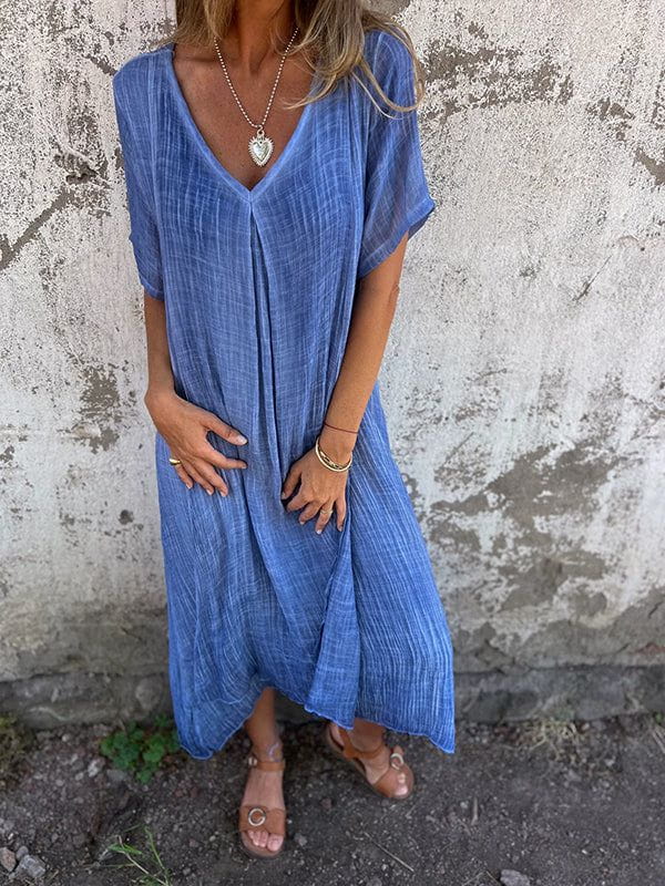 Lavinque Dress Bleu / XS Robe Longue en Lin | Bohème | Légère et Élégante
