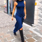 Lavinque Dress Bleu / XS Robe Longue Fendue Sans Manches | Élégance | Style et Sensualité