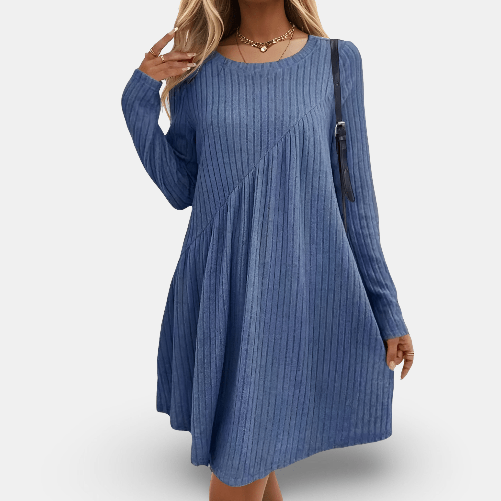 Lavinque Dress Bleu / XS Robe Pull Ample | Beige Côtelé | Décontractée et Douillette