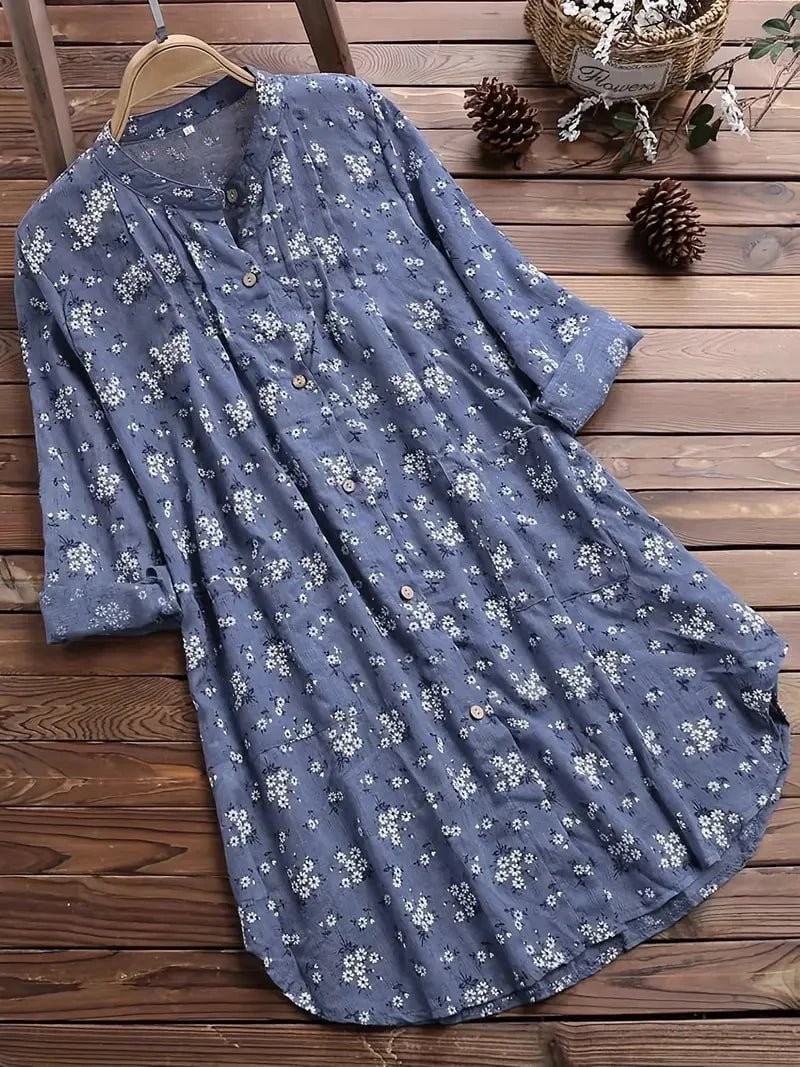 Lavinque Dress Bleu / XS Tunique Chemise Longue à Fleurs | Style Décontracté & Élégant | Confort Léger
