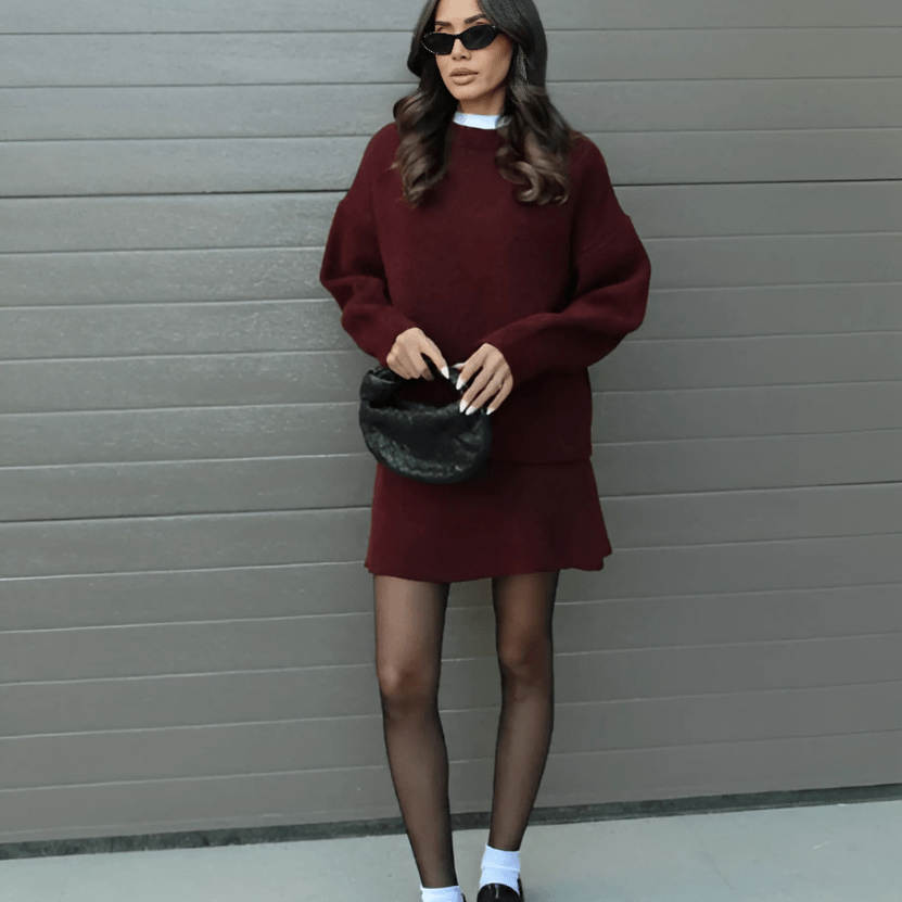 Lavinque Dress Bordeaux / S Ensemble Pull Oversize et Jupe | Élégance Décontractée | Confort et Style