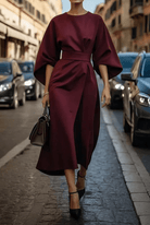 Lavinque Dress Bordeaux / S Robe Élégante | Noire | Manches Amples et Ceinture Structurée