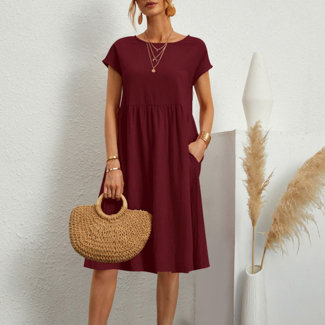 Lavinque Dress Bourgogne / S Robe d'Été en Coton | Ample | Légère et Décontractée