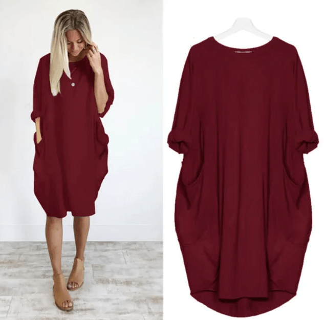Lavinque Dress Bourgogne / S Robe Oversize à Manches Longues | Confort Élégance Décontractée