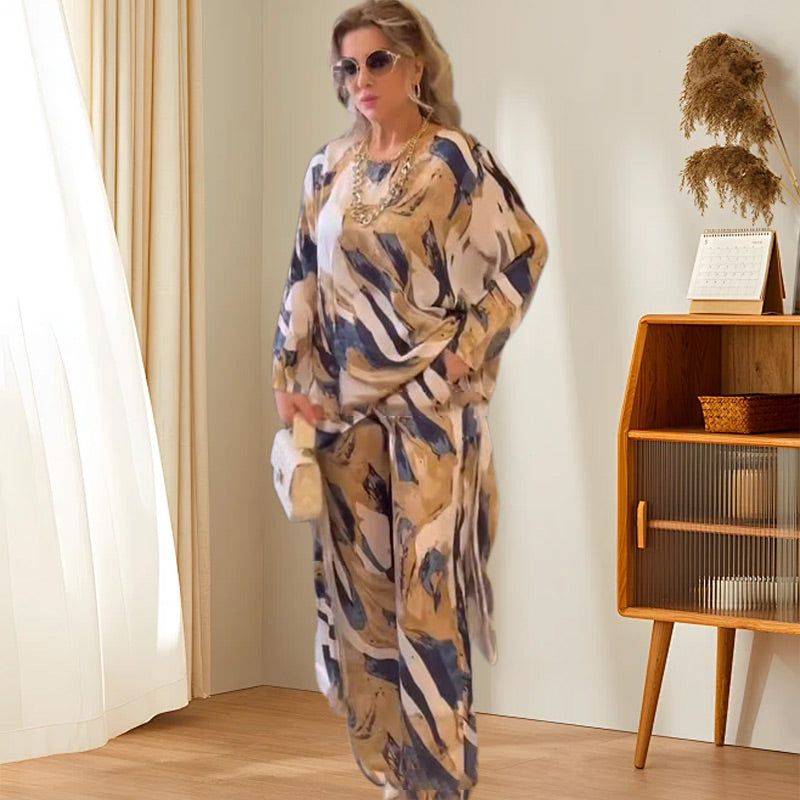 Lavinque Dress Café / S Ensemble Fluide Imprimé | Élégance & Confort | Tendance Bohème