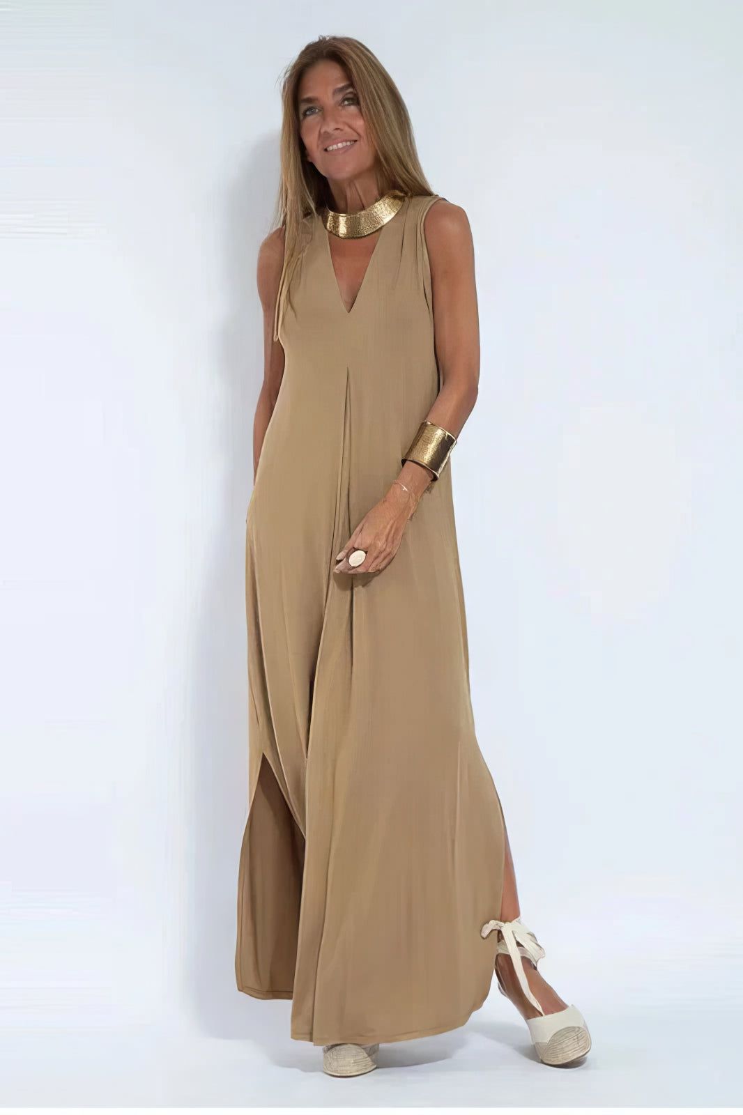 Lavinque Dress Café / S Robe Longue Fluide | Épaules Dénudées | Décontractée et Élégante