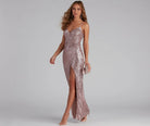 Lavinque Dress Champagne / S Robe Longue Fendue à Paillettes | Rouge Passion | Élégance et Séduction