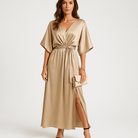 Lavinque Dress Champagne / S Robe Longue Satinée Champagne | Taille Froncée | Élégance Fluide