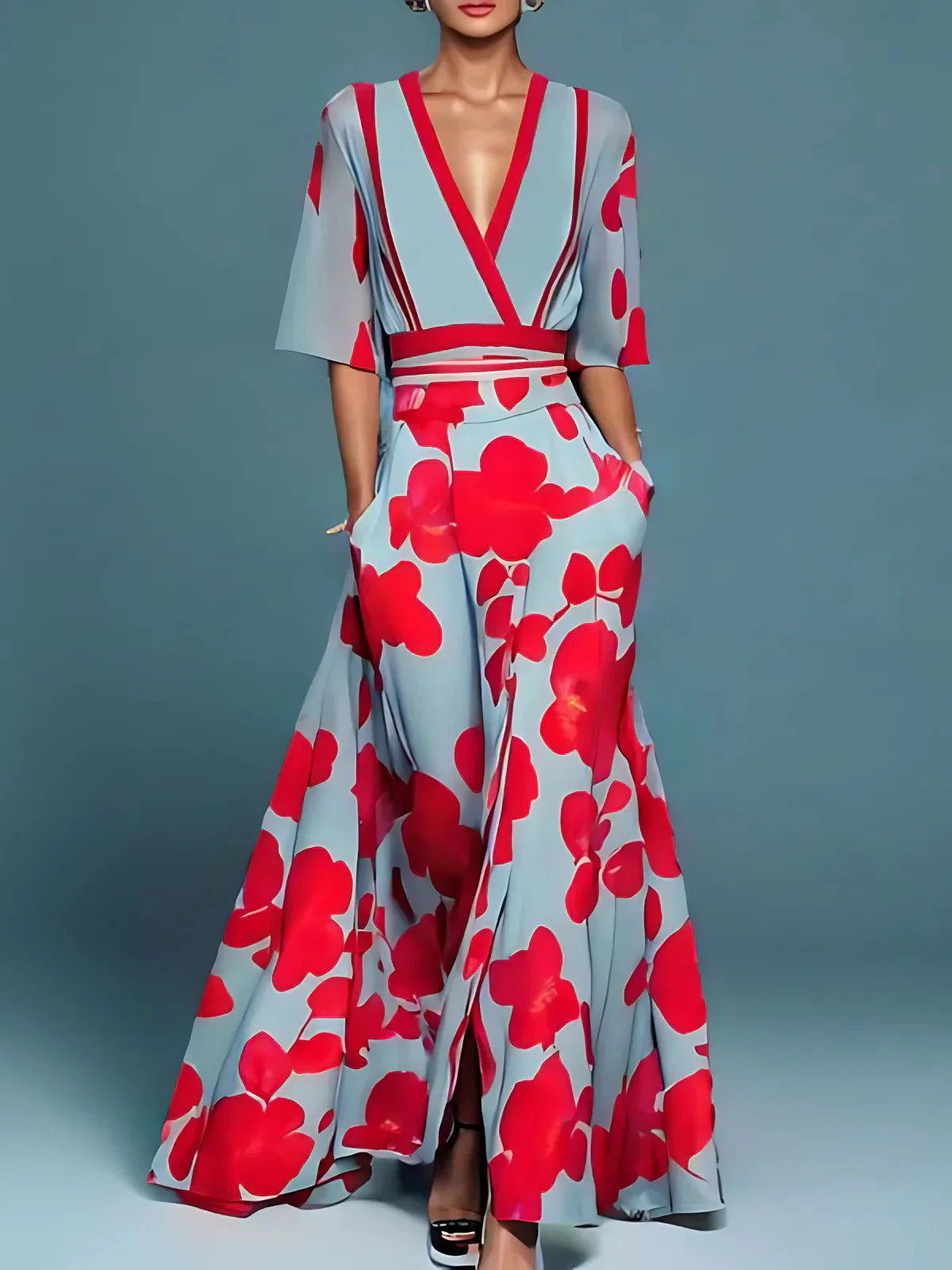 Lavinque Dress Couleur Mixte / S Robe Longue Fleurie | Décolleté Cache-Cœur | Spectaculaire et Élégante