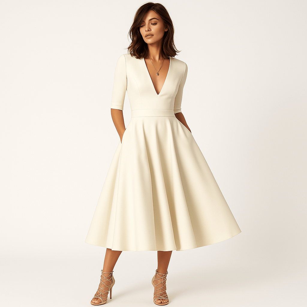 Lavinque Dress Crème / S Robe Midi Évasée | Crème | Élégante et Féminine