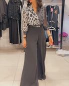 Lavinque Dress Ensemble Élégant | Chemise Imprimée & Pantalon Large | Chic et Sophistiqué
