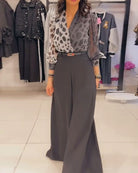Lavinque Dress Ensemble Élégant | Chemise Imprimée & Pantalon Large | Chic et Sophistiqué