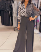 Lavinque Dress Ensemble Élégant | Chemise Imprimée & Pantalon Large | Chic et Sophistiqué