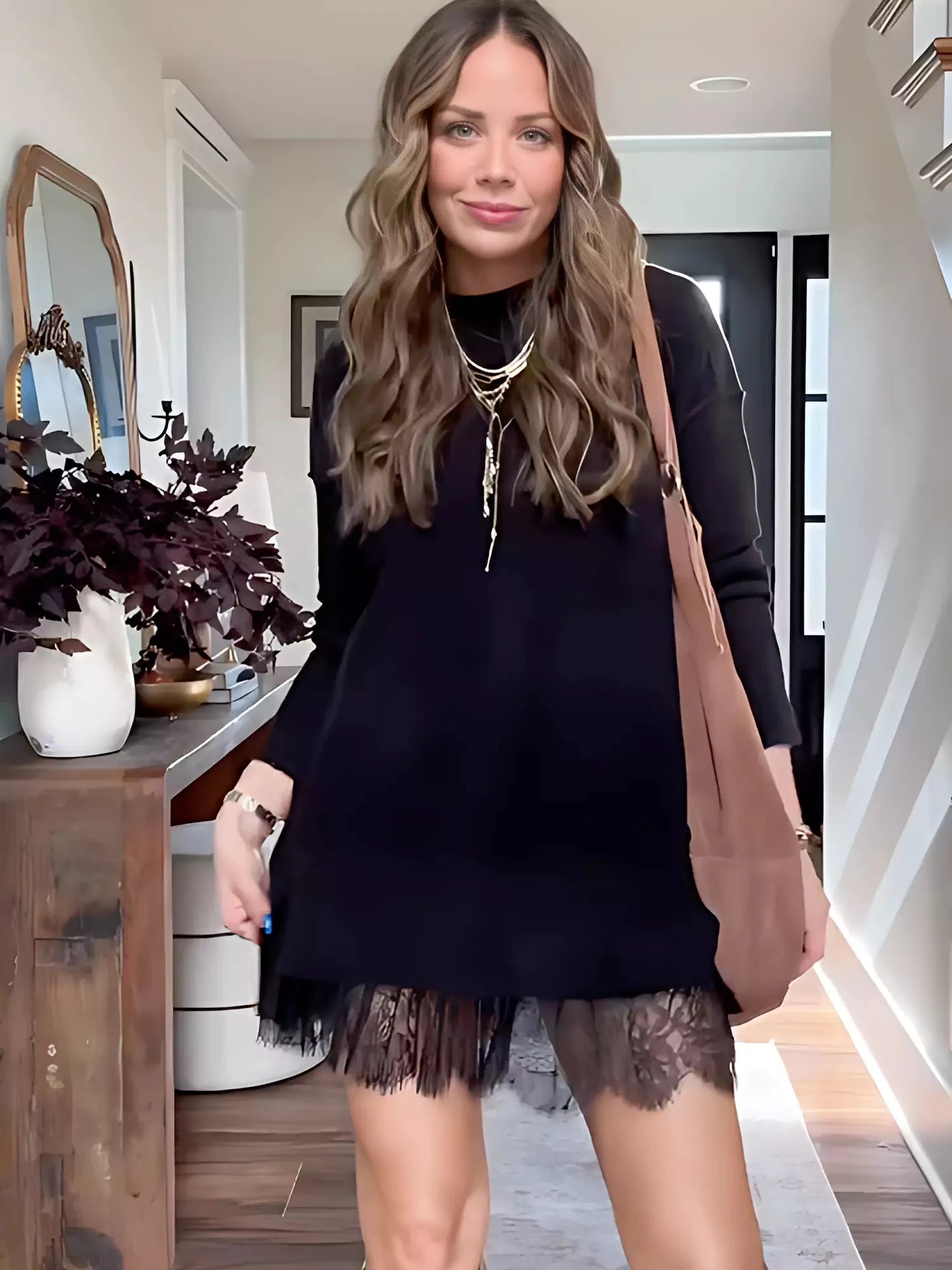 Lavinque Dress Ensemble pull et jupe / S Robe Pull avec Dentelle | Élégance | Chaleur et Féminité