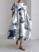 Lavinque Dress Fleur noir et or Fleurs indigo / S Robe Longue Bohème | Élégance Florale | Légèreté &  Confort