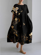 Lavinque Dress Fleur noir et or / S Robe Longue Bohème | Élégance Florale | Légèreté &  Confort