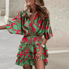 Lavinque Dress Fleur verte / S Robe Courte Bohème Imprimé Tropical | Élégante | Fluide et Féminine