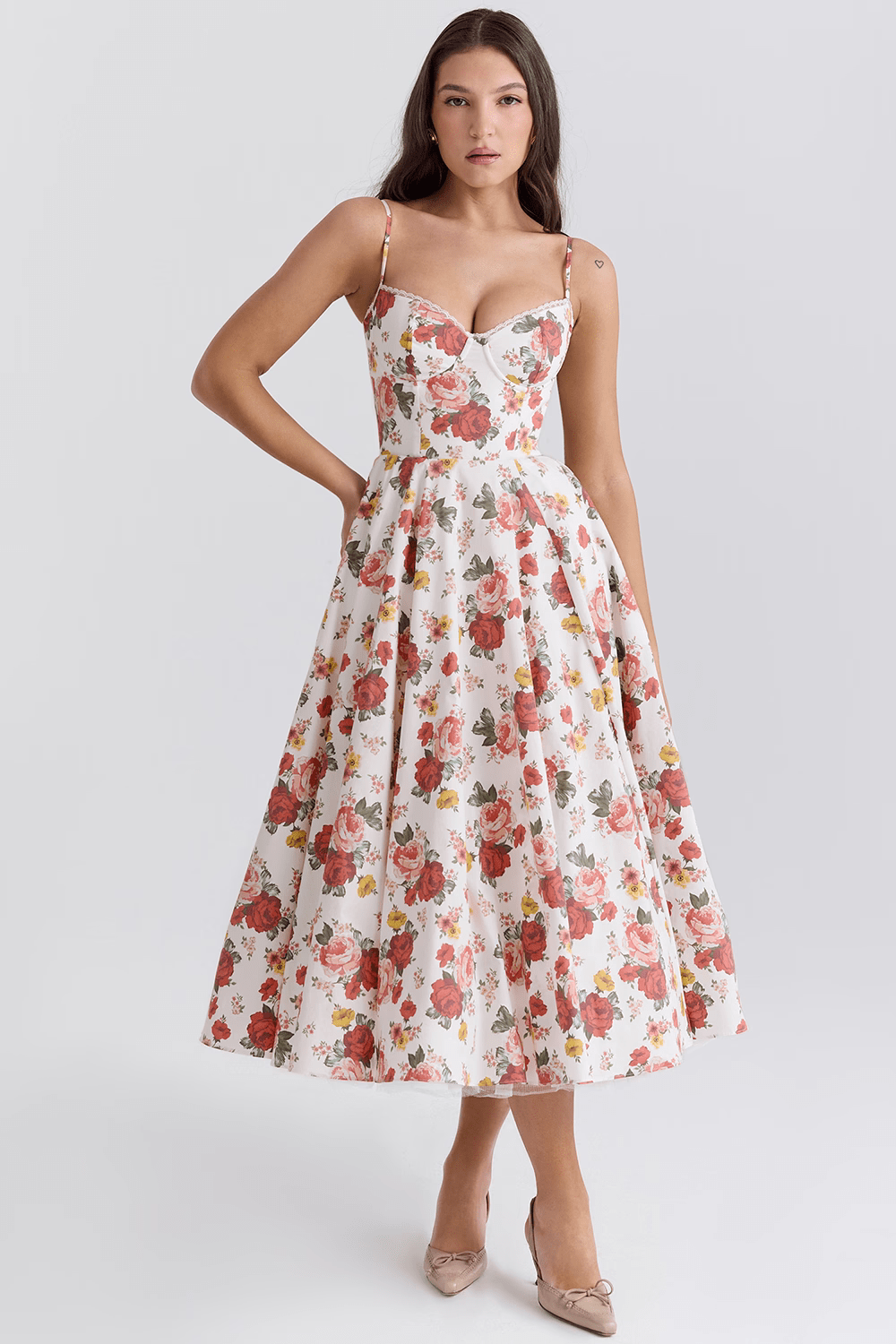 Lavinque Dress Fleurs / XS Robe Évasée | Satin | Élégance et Raffinement