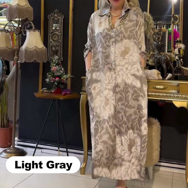 Lavinque Dress Gris clair / M Robe Chemise Longue à Motif Floral | Élégance Décontractée | Fluide & Confortable