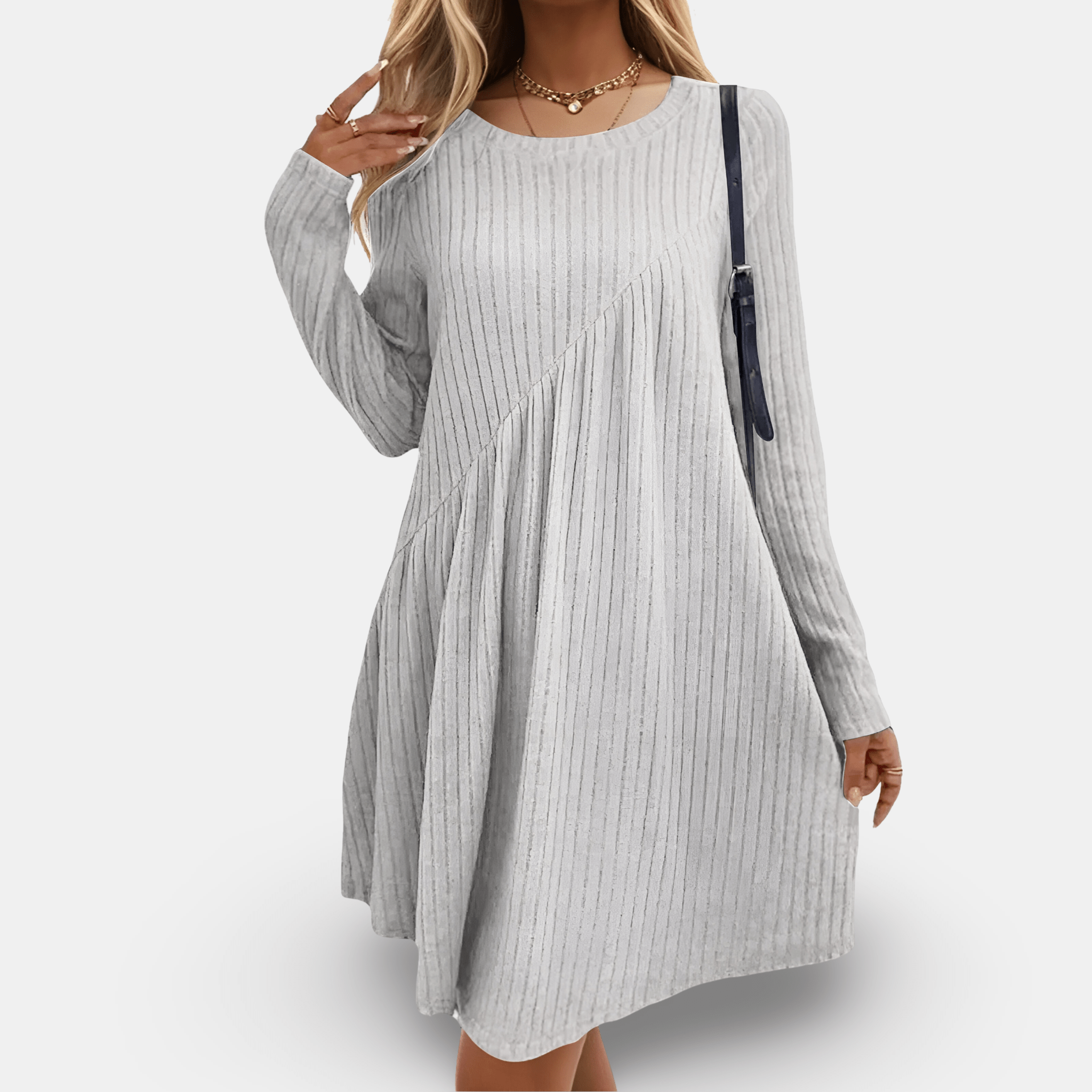 Lavinque Dress Gris clair / XS Robe Pull Ample | Beige Côtelé | Décontractée et Douillette