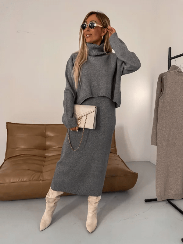 Lavinque Dress Gris / S Ensemble Tricot Élégant | Chic | Confort et Style