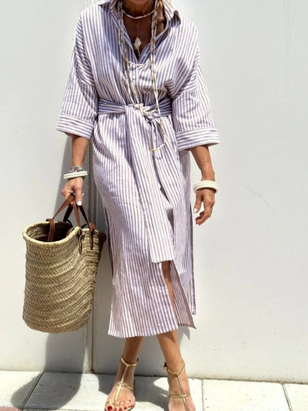 Lavinque Dress Gris / S Robe Chemise Longue | Lin Rose | Légère et Décontractée