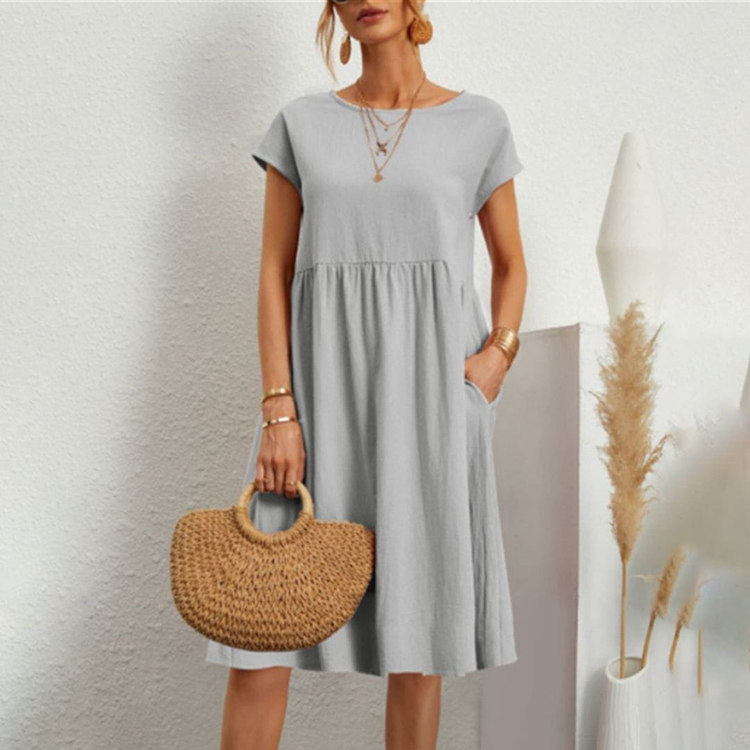 Lavinque Dress Gris / S Robe d'Été en Coton | Ample | Légère et Décontractée