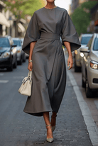 Lavinque Dress Gris / S Robe Élégante | Noire | Manches Amples et Ceinture Structurée