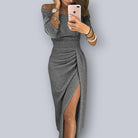 Lavinque Dress Gris / S Robe Fendue Épaules Dénudées | Noire Élégante | Séduisante et Intemporelle