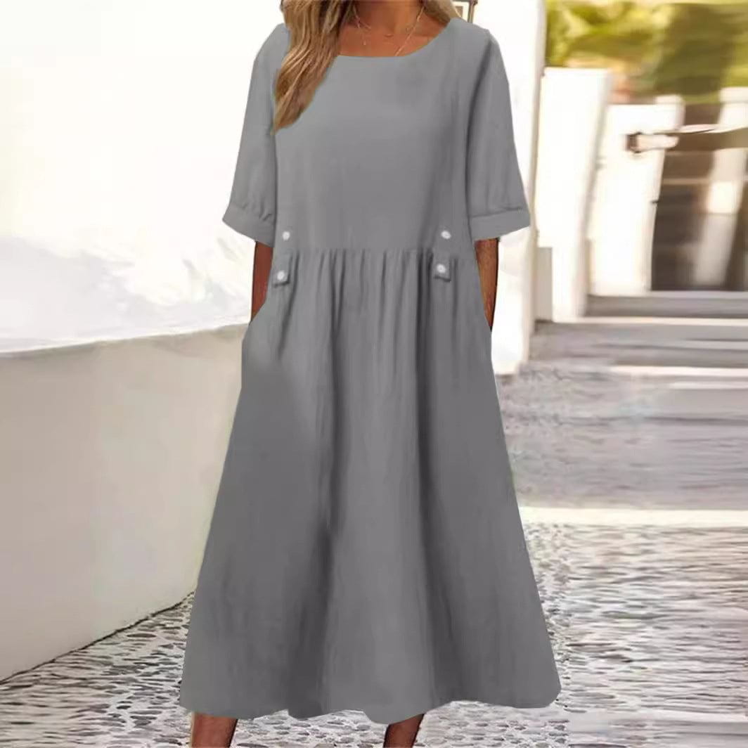 Lavinque Dress Gris / S Robe Grise Décontractée | Coupe Ample | Boutons Décoratifs