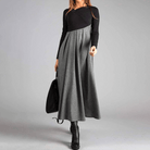 Lavinque Dress Gris / S Robe Longue Bicolore | Haut Noir & Jupe Camel | Élégante et Structurée