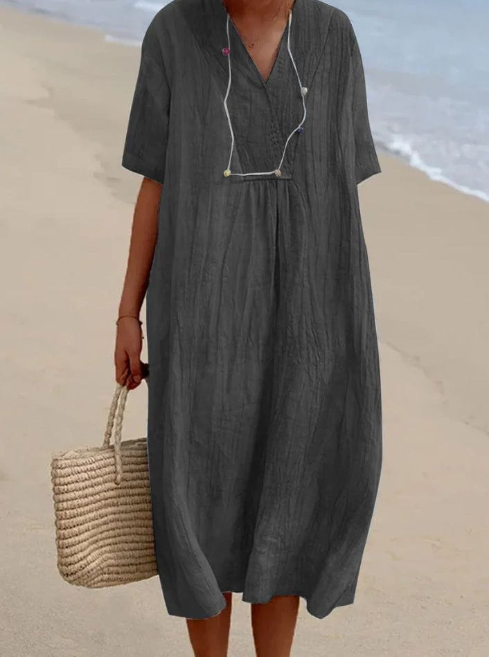 Lavinque Dress Gris / S Robe Longue en Lin Décontractée | Bohème | Légère et Confortable