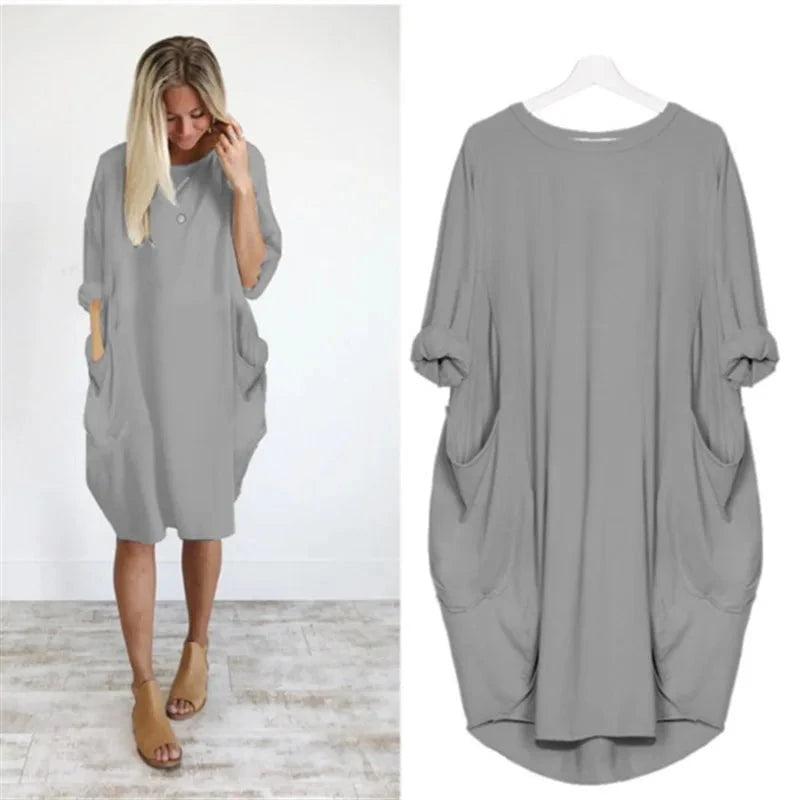 Lavinque Dress Gris / S Robe Oversize à Manches Longues | Confort Élégance Décontractée