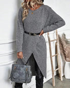 Lavinque Dress Gris / S Robe Pull Fendue | Maille Douce | Élégante et Moderne