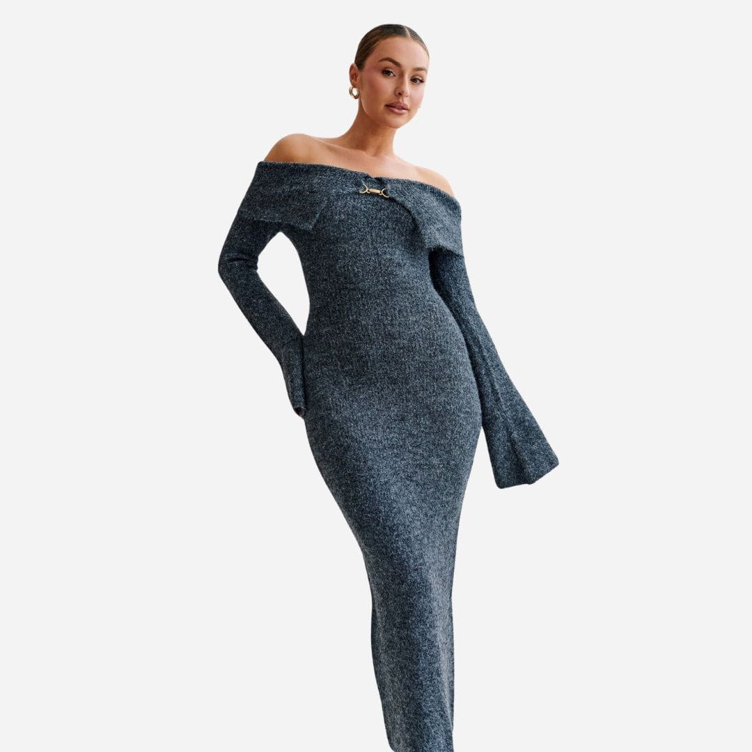 Lavinque Dress Gris / S Robe Pull Longue | Épaules Dénudées | Élégante et Sculptante