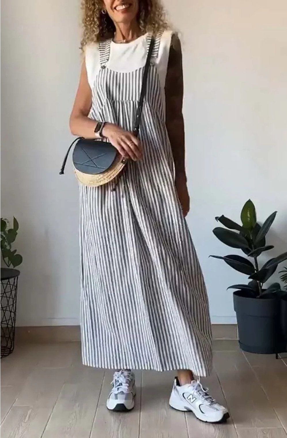 Lavinque Dress Gris / S Robe Salopette Longue | Rayée et Décontractée | Style Bohème Chic