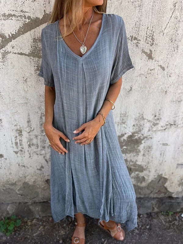 Lavinque Dress Gris / XS Robe Longue en Lin | Bohème | Légère et Élégante