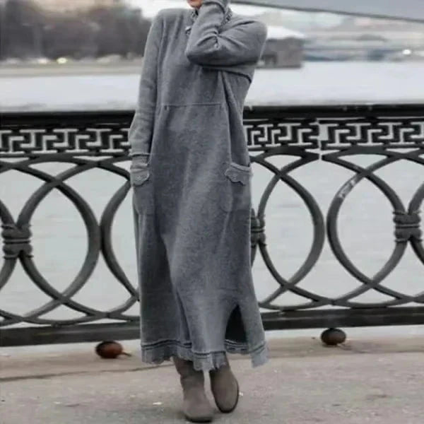 Lavinque Dress Gris / XS Robe Longue Hiver en Laine | Chaude et Élégante | Style Décontracté Chic