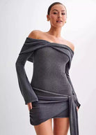 Lavinque Dress Gris / XS Robe Pull Épaules Dénudées | Élégance & Confort | Look Tendance