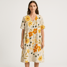 Lavinque Dress Jaune / S Robe Florale Midi | Coton Léger | Imprimé Estival Coloré