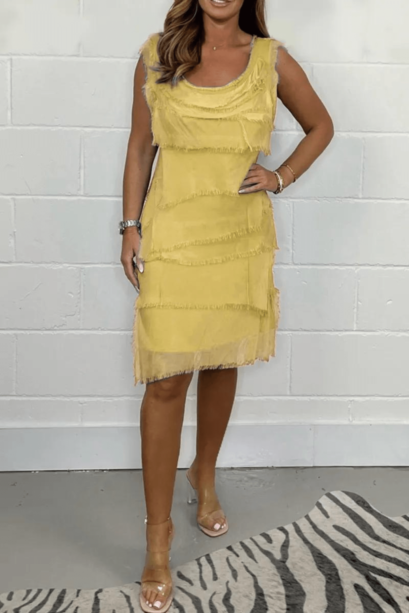 Lavinque Dress Jaune / S Robe Frangée Femme | Élégance | Tendance et Chic