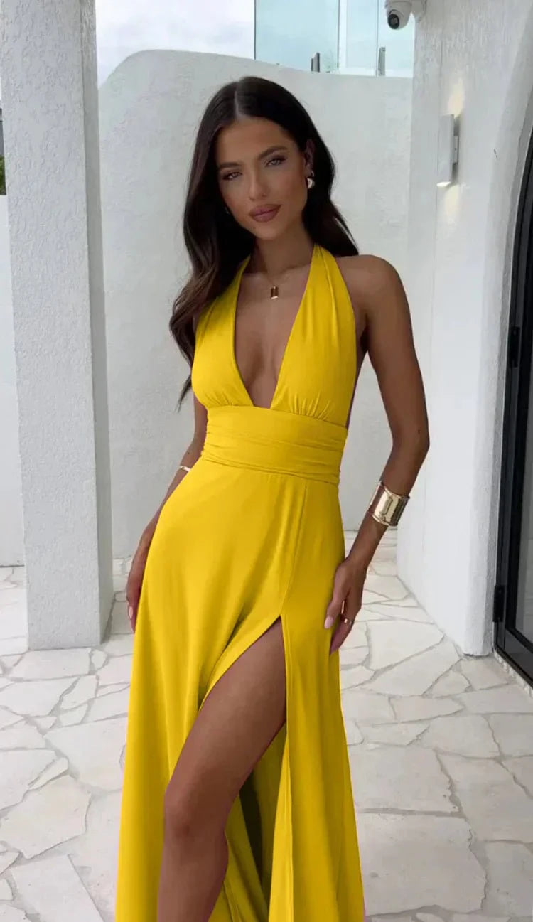 Lavinque Dress Jaune / S Robe Longue Fendue Rose | Glamour | Élégante et Fluide