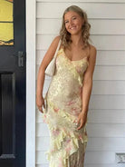 Lavinque Dress Jaune / S Robe Longue Fleurie | Volants & Décolleté V | Élégance Pastel
