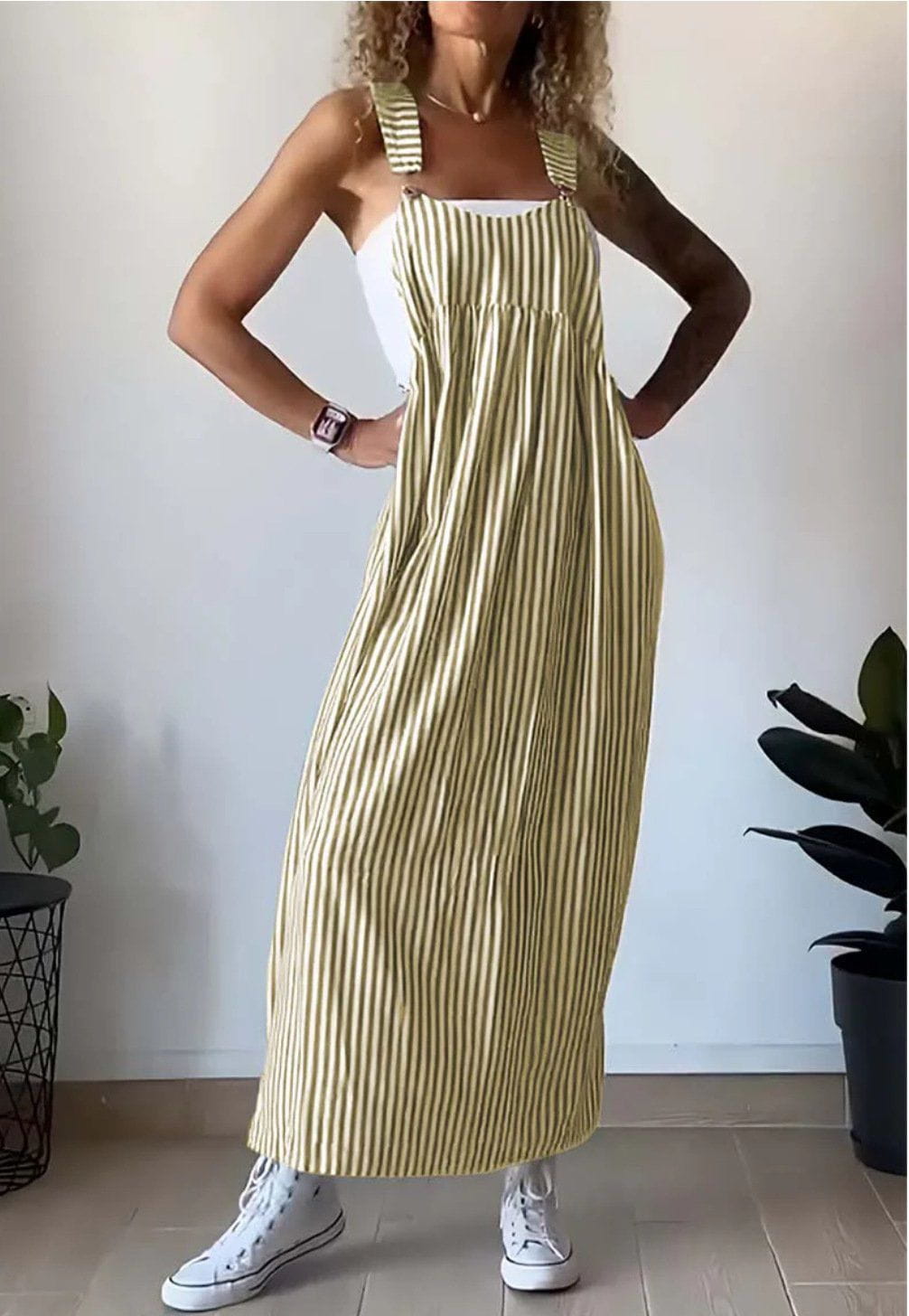 Lavinque Dress Jaune / S Robe Salopette Longue | Rayée et Décontractée | Style Bohème Chic
