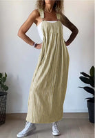 Lavinque Dress Jaune / S Robe Salopette Longue | Rayée et Décontractée | Style Bohème Chic
