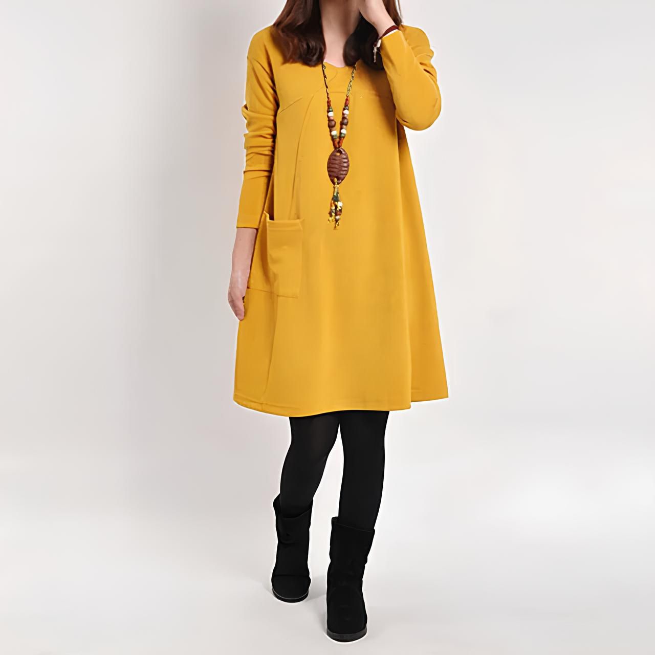 Lavinque Dress Jaune / S Robe Trapèze Grise | Manches Longues | Confort et Simplicité Chic