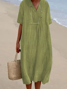 Lavinque Dress Jaune/Vert / S Robe Longue en Lin Décontractée | Bohème | Légère et Confortable